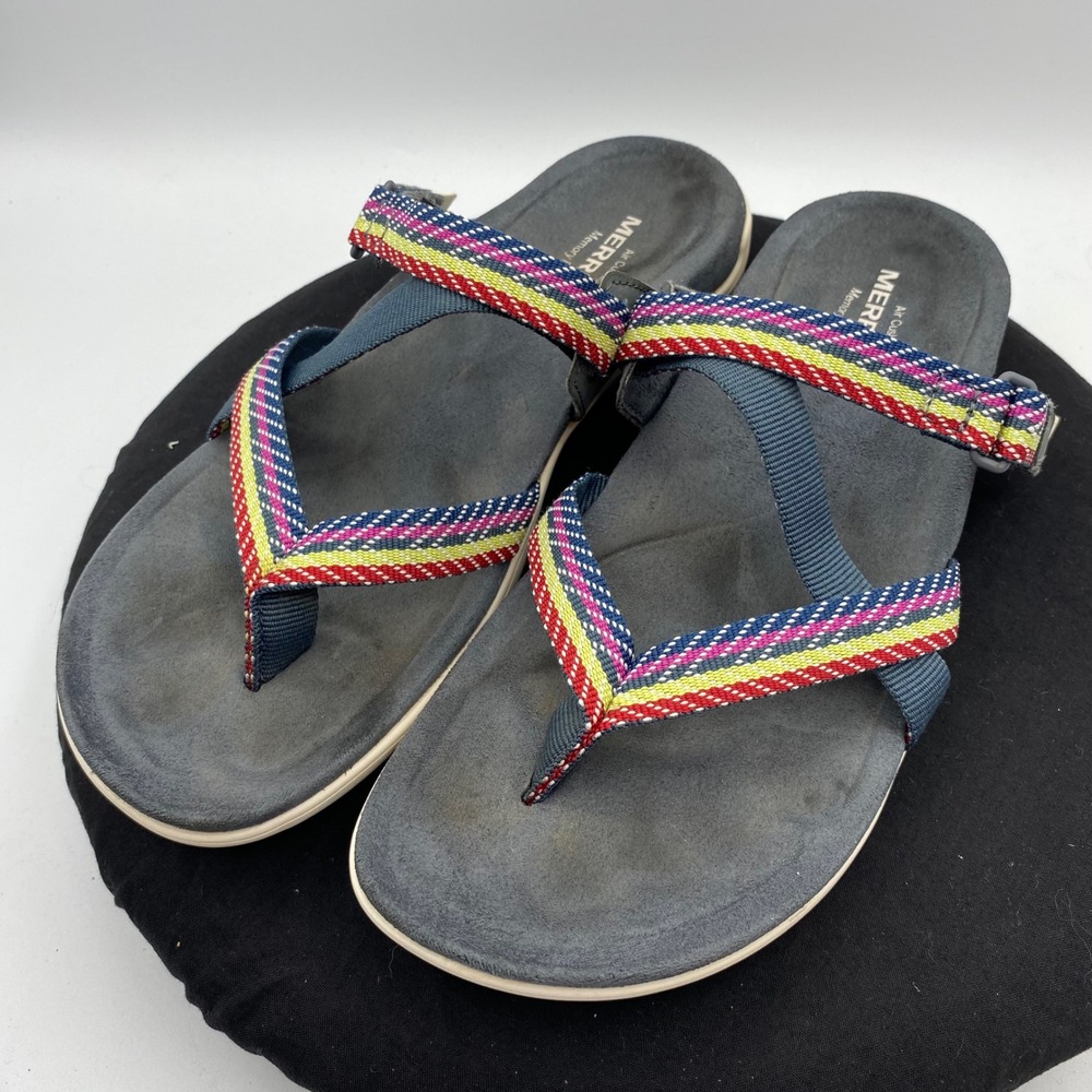 Merrell Womens 8 Turbulence J97292 Thong Sandals Blue Multi Color Strappy Sporty